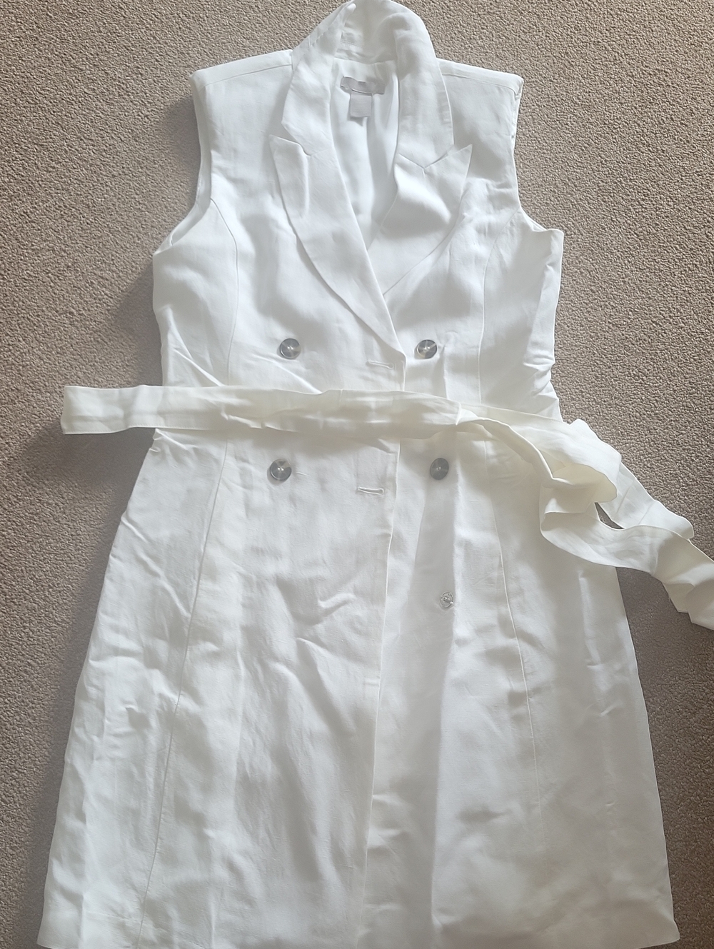 H&M White Sleeveless Double-Breasted Belted Dress